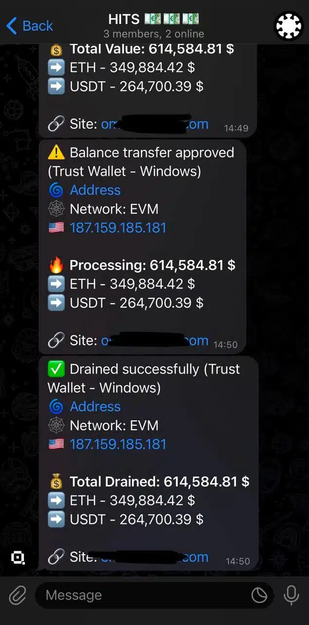 TRON Drainer crypto drainer TON wallet drainer interface showing real-time transaction tracking and approvals